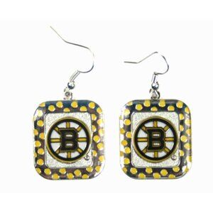 Boston Bruins Earrings Polka Dots Style Dangle With Team Logo NHL Licensed